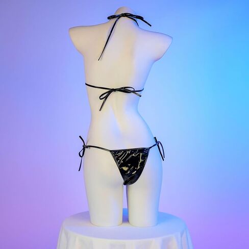 Women Micro Bikini Set Extreme Bikinis Sexy Triangle Top Tie Sides Thong Halter Swimsuit Anime Lingerie Set Black in Saudi Arabia