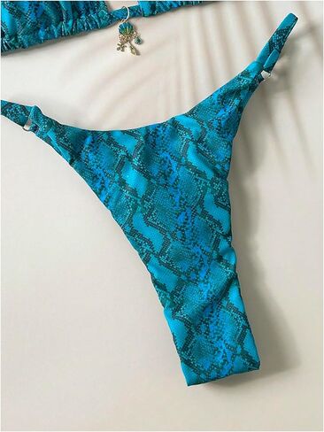 WDIRARA Women's Snakeskin Print 2 Piece Swimsuit Triangle Halter Thong Bikini Set Ruched Bathing Suit in Saudi Arabia