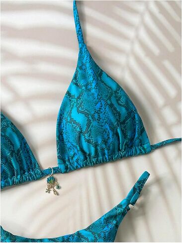 WDIRARA Women's Snakeskin Print 2 Piece Swimsuit Triangle Halter Thong Bikini Set Ruched Bathing Suit in Saudi Arabia