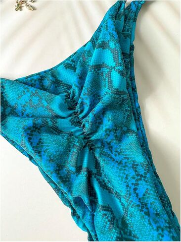 WDIRARA Women's Snakeskin Print 2 Piece Swimsuit Triangle Halter Thong Bikini Set Ruched Bathing Suit in Saudi Arabia