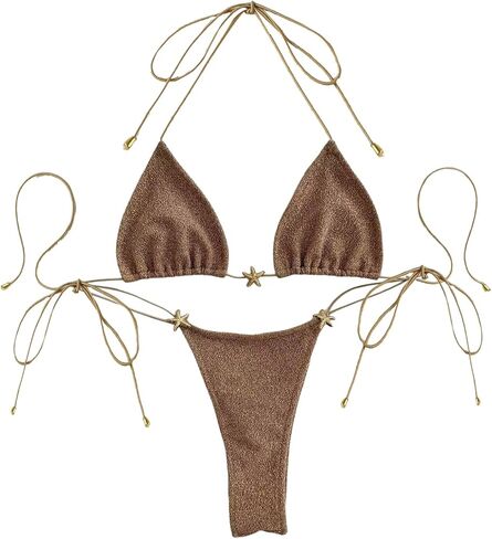 SOLY HUX Women's Halter Triangle Bikini Set Tie Side String Swimsuit Beach Vacation Two Piece Bathing Suit in Saudi Arabia