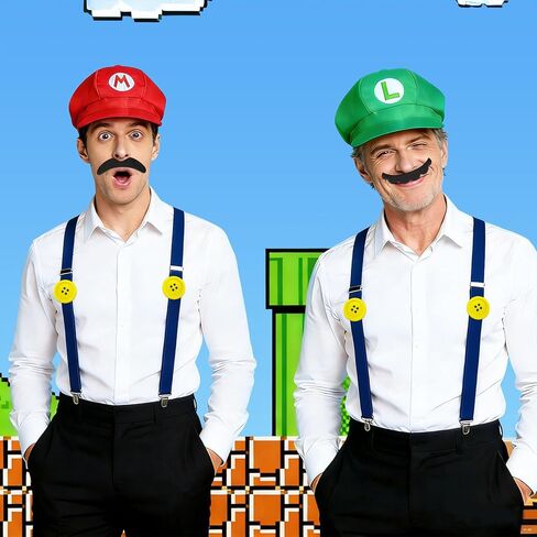 CGD Super Bros Costume Set with Hat, Mustache, Suspenders for Halloween, Instant Dress Up Kit for Cosplay & Christmas in Saudi Arabia