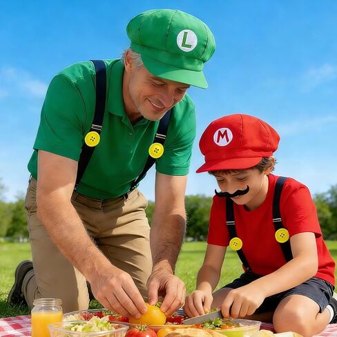 CGD Super Bros Costume Set with Hat, Mustache, Suspenders for Halloween, Instant Dress Up Kit for Cosplay & Christmas in Saudi Arabia
