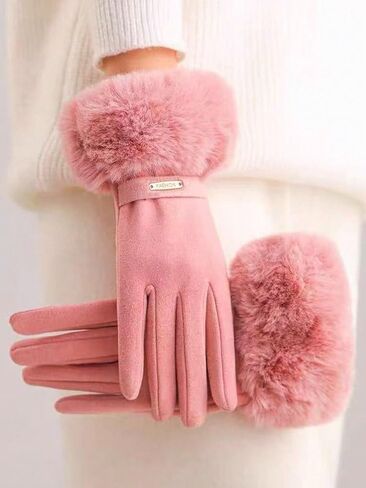 Women's Thick Windproof Touch Screen Gloves With Plush Cuffs For Warmth, Outdoor Cycling Sports Wear, Autumn And Winter style in Saudi Arabia
