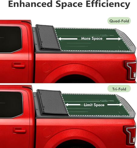 غطاء تونيو صلب رباعي الطي من PM متوافق مع 2017-2026 Ford F-250 وF-350 Super Duty - غطاء سرير شاحنة للحماية من جميع الأحوال الجوية يناسب سرير مقاس 6'10 بوصة (82 بوصة) in Saudi Arabia