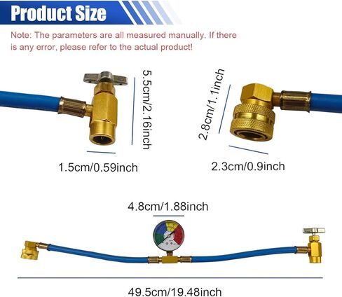 YoRise R134A Car AC Refrigerant Charge Hose Kit with Pressure Gauge, A/C Low-Pressure Measuring Tool with 1/2'' Can Tap, Air Conditioning Recharge Hose with R134A Quick Coupler (Blue) in Saudi Arabia
