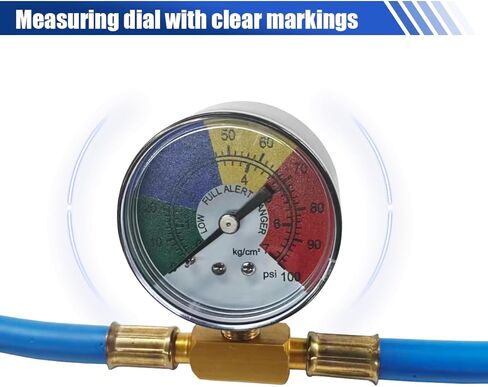 YoRise R134A Car AC Refrigerant Charge Hose Kit with Pressure Gauge, A/C Low-Pressure Measuring Tool with 1/2'' Can Tap, Air Conditioning Recharge Hose with R134A Quick Coupler (Blue) in Saudi Arabia