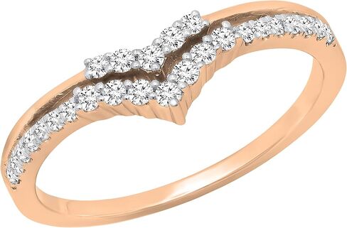 مجموعة Dazzlingrock 0.25 Cttw Round Lab Grown White Diamond مزدوج شيفرون على شكل حرف V خاتم زفاف محيطي لها 1/، متوفر بالمعدن 10K/14K/18K من الذهب الصلب in Saudi Arabia
