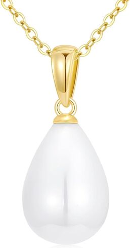 14K Solid Gold Teardrop Pearl Necklace for Women, 13mm Handpicked Freshwater Cultured Pearl Pendant Anniversary Birthday Gift for Women, Wife, Mom, Sister 18" in Saudi Arabia