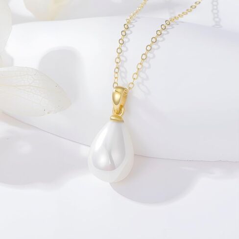 14K Solid Gold Teardrop Pearl Necklace for Women, 13mm Handpicked Freshwater Cultured Pearl Pendant Anniversary Birthday Gift for Women, Wife, Mom, Sister 18" in Saudi Arabia