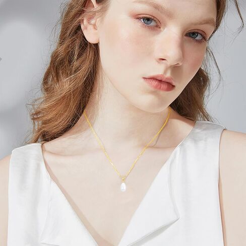 14K Solid Gold Teardrop Pearl Necklace for Women, 13mm Handpicked Freshwater Cultured Pearl Pendant Anniversary Birthday Gift for Women, Wife, Mom, Sister 18" in Saudi Arabia