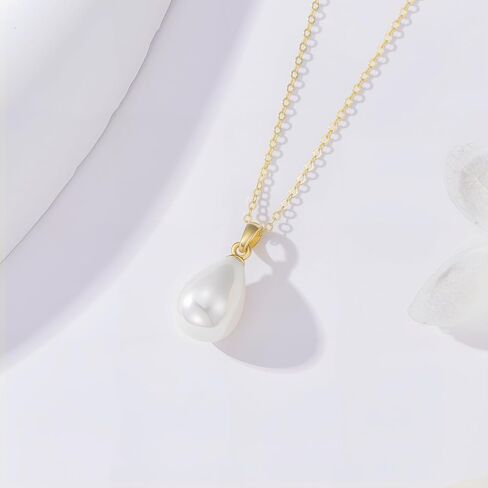 14K Solid Gold Teardrop Pearl Necklace for Women, 13mm Handpicked Freshwater Cultured Pearl Pendant Anniversary Birthday Gift for Women, Wife, Mom, Sister 18" in Saudi Arabia