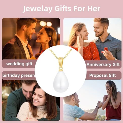 14K Solid Gold Teardrop Pearl Necklace for Women, 13mm Handpicked Freshwater Cultured Pearl Pendant Anniversary Birthday Gift for Women, Wife, Mom, Sister 18" in Saudi Arabia