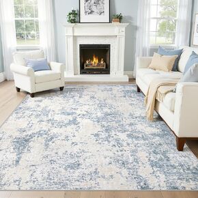 8x10 Area Rugs for Living Room: Washable Modern Abstract Area Rug Large Neutral Soft Rug Non Slip Low Pile Carpet for Bedroom Dining Room Nursery Office Playroom(Blue, 8'x10') in Saudi Arabia
