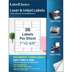 500 ورقة 15000 قطعة 30 ملصقًا مقاس 1 × 2-5/8 ملصقات عنوان الشحن لطابعات الليزر وطابعات الحبر، ملصقات بريدية 30 لكل ورقة ملصقات عنوان الإرجاع، 30 لكل صفحة على رسالة أمريكية in Kuwait