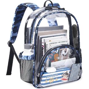 حقيبة ظهر شفافة كبيرة من LIGHT FLIGHT مع أشرطة مبطنة معززة وحقيبة ظهر شفافة من مادة PVC شديدة التحمل يمكن رؤيتها من خلال حقائب الكتب للعمل والسفر باللون الوردي in Kuwait