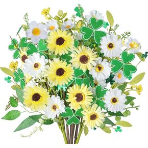 8Pcs St Patricks Day Artificial Flowers, Artificial Shamrock Daisy Picks Fake Gerbera Clover Flower Floral Branches for St. Patrick's Day Cemetery Home Party Table Centerpiece Irish Decor in Saudi Arabia