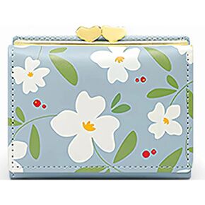 Real Leather Coin Purse for Women Cut Small Wallet with Coin Pocket and Card Holder ID Window (Blue) in Kuwait