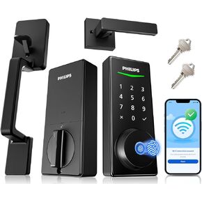 Philips WiFi Smart Lock with Front Door Handle Set, Built-in WiFi, APP Remote & Voice Control, Fingerprint Keyless Entry Door Lock, Keypad Deadbolt Smart Locks for Front Door, Auto-Lock, Matte Black in Kuwait