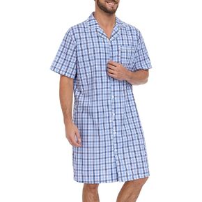 SWOMOG Men's Nightshirt 100% Cotton Button Down Nightwear Comfy Short Sleeve Nightgown for Sleeping Sleep Shirt S-XXXL in Kuwait