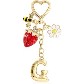 سلسلة مفاتيح بالحرف الأول من الفقاعة الذهبية مع حلية زهرة الأقحوان على شكل نحلة الفراولة in Kuwait