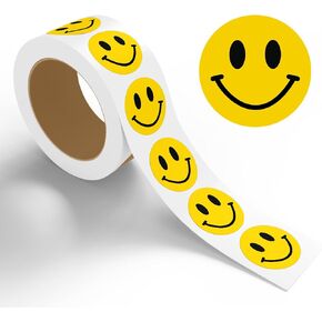 Stickerjet Happy Face Smile Stickers, 3"X3", Roll of 500 Self-Adhesive Labels Perfect for Crafts, Labeling, Decorations, and Parties. Bright, Fun, and Easy to Use in Kuwait