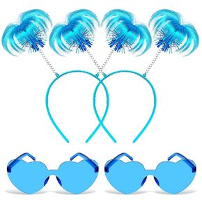عبوة من 4 قطع من عصابة الرأس الزرقاء على شكل ذيل حصان ونظارات شمسية على شكل قلب وريش للرأس من أجل الأزياء التنكرية والمهرجانات المدرسية in Kuwait