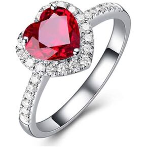 يايا فاشن كلاسيكي للنساء روبي أحمر على شكل قلب أحجار كريمة 925 مطلية بالفضة خواتم زفاف للنساء مجوهرات راقية وإكسسوارات باجو للخطوبة in Kuwait