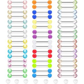 48pcs 14G Stainless Steel Glow in Dark Flexible Straight Nipple Tongue Barbell Plastic Candy Color Tongue Piercing Jewelry for Women Men 16mm Bar in Saudi Arabia