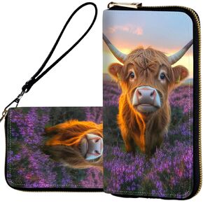 Wristlet Wallets for Women,Ladies Women's Wallet,Clutch Purses for Female Leather Large Capacity Credit Card Holder with Zipper Slim Cute Coin Pocket,RFID Blocking,Cute Highland Purple in Kuwait