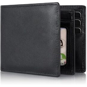 Genuine Leather Wallet for Men RFID Blocking Slim Bifold Large Capacity 13 Card Slots 1 ID Window Front Pocket Gift (Black-02) in Kuwait