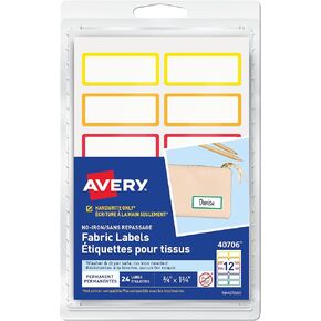 Avery No-Iron Fabric Name Labels, Rainbow Borders Preprinted Designs, Handwrite-Only, 24 Preprinted Labels (40706) in Kuwait