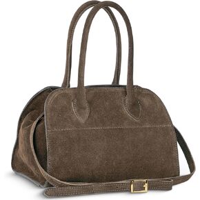 Italian Genuine Suede Top-Handle Bag for Women with Zipper & Adjustable Strap | Medium Structured Satchel Handbag in Kuwait