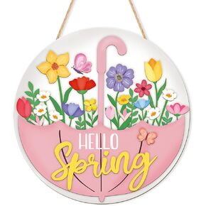 علامات جدار الباب الخشبي لتزيين الربيع، أكاليل خشبية للباب الأمامي علامة ترحيب مظلة زهرة علامة زينة باب شماعات حرفية لديكور جدار المنزل الريفي وحفلات المزرعة في الربيع in Kuwait