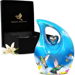 جرة حرق الجثث على شكل دمعة للرماد البشري - جرة جنازة للرماد للرجال والنساء - جرة دمعة تذكارية مصنوعة يدويًا للذكور والإناث - تكريم أحبائك مع جرة الدفن (أبيض فاتح، كبير) in Kuwait