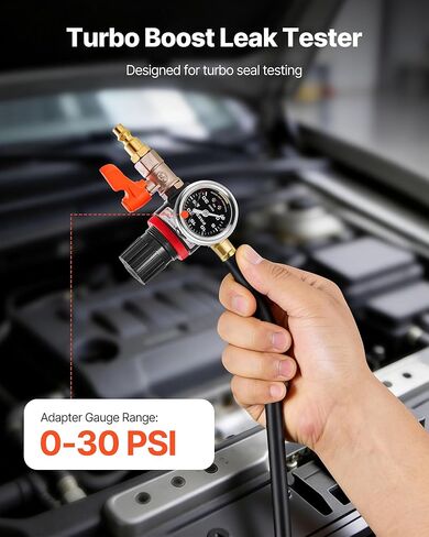 VEVOR Turbo Boost Leak Tester 4", 3" 6061 Aluminum End Cap, 0-30 PSI Adapter Gauge Range, Check Test Intake Charge Pipe Pressure Leaks with 4 Pairs of Air Fittings for Turbo Cars, SUVs, Diesel Trucks in Saudi Arabia