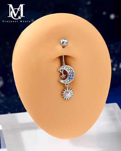 حلقات زر البطن المتدلية على شكل نجمة من CM Crareesi Mania، مجوهرات ثقب البطن AB Clear CZ، حلقات البطن 14G للنساء، حلقات سرة القمر من الفولاذ المقاوم للصدأ 316L in Saudi Arabia