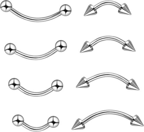 8pcs Eyebrow Piercing Jewelry 16g Vertical Labret Lip Jewelry Surgical Steel Curved Barbell Silver Eyebrow Rings Rook Piercing Jewelrys Helix Conch Daith Earrings for Women Men in Saudi Arabia