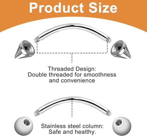 8pcs Eyebrow Piercing Jewelry 16g Vertical Labret Lip Jewelry Surgical Steel Curved Barbell Silver Eyebrow Rings Rook Piercing Jewelrys Helix Conch Daith Earrings for Women Men in Saudi Arabia