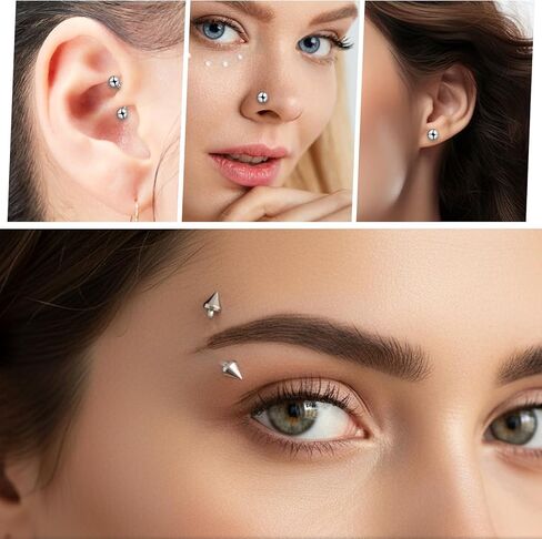 8pcs Eyebrow Piercing Jewelry 16g Vertical Labret Lip Jewelry Surgical Steel Curved Barbell Silver Eyebrow Rings Rook Piercing Jewelrys Helix Conch Daith Earrings for Women Men in Saudi Arabia