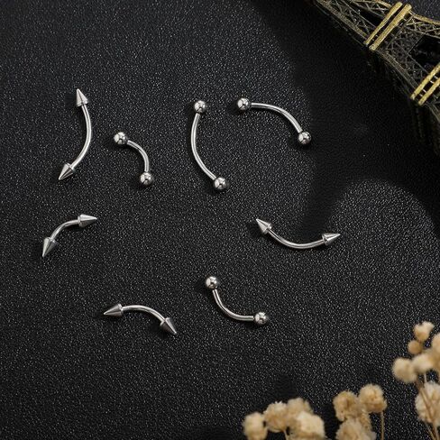 8pcs Eyebrow Piercing Jewelry 16g Vertical Labret Lip Jewelry Surgical Steel Curved Barbell Silver Eyebrow Rings Rook Piercing Jewelrys Helix Conch Daith Earrings for Women Men in Saudi Arabia