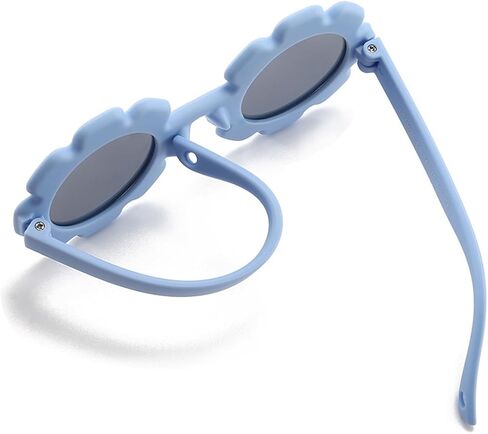 Baby flower sunglasses with strap Girls Flexible Bendable Polarized Sunglasses for Newborn Girls Age 0-24 Months in Kuwait