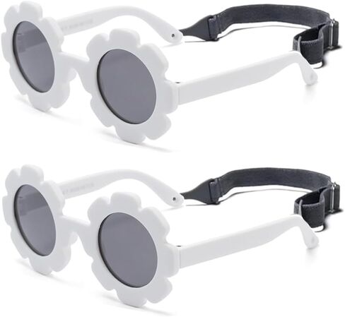 Baby flower sunglasses with strap Girls Flexible Bendable Polarized Sunglasses for Newborn Girls Age 0-24 Months in Kuwait