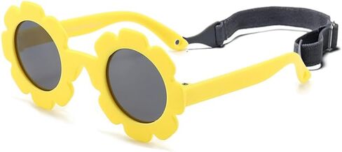 Baby flower sunglasses with strap Girls Flexible Bendable Polarized Sunglasses for Newborn Girls Age 0-24 Months in Kuwait