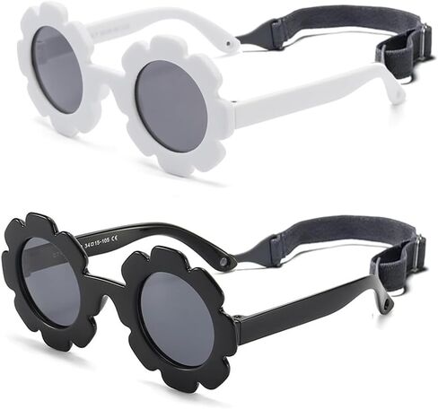 Baby flower sunglasses with strap Girls Flexible Bendable Polarized Sunglasses for Newborn Girls Age 0-24 Months in Kuwait