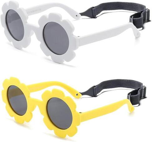 Baby flower sunglasses with strap Girls Flexible Bendable Polarized Sunglasses for Newborn Girls Age 0-24 Months in Kuwait