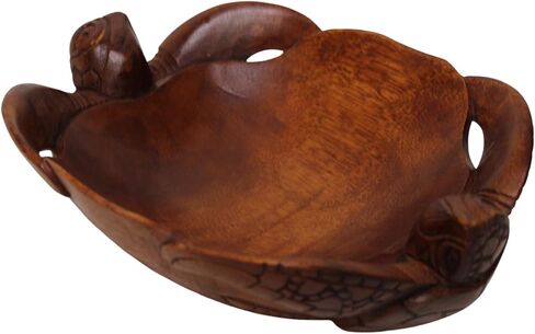 وعاء سلحفاة مزدوج مصنوع يدويًا من WorldBazzar، منحوت يدويًا من خشب الماهوجني لديكور المطبخ البحري in Kuwait