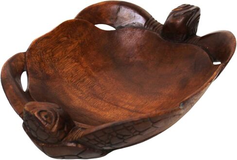 وعاء سلحفاة مزدوج مصنوع يدويًا من WorldBazzar، منحوت يدويًا من خشب الماهوجني لديكور المطبخ البحري in Kuwait