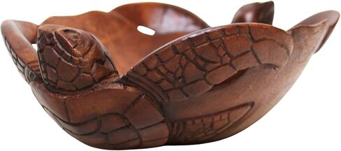 وعاء سلحفاة مزدوج مصنوع يدويًا من WorldBazzar، منحوت يدويًا من خشب الماهوجني لديكور المطبخ البحري in Kuwait