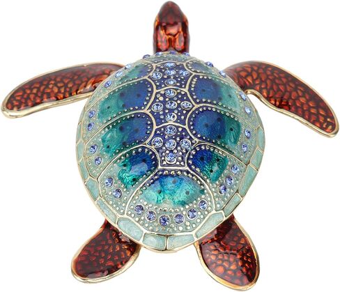 Tyenaza Rhinestone Turtles Jewelry Box, Storage Space Rustproof Bright Color Shiny Sea Turtles Ornament for Home Decor Gifts in Saudi Arabia